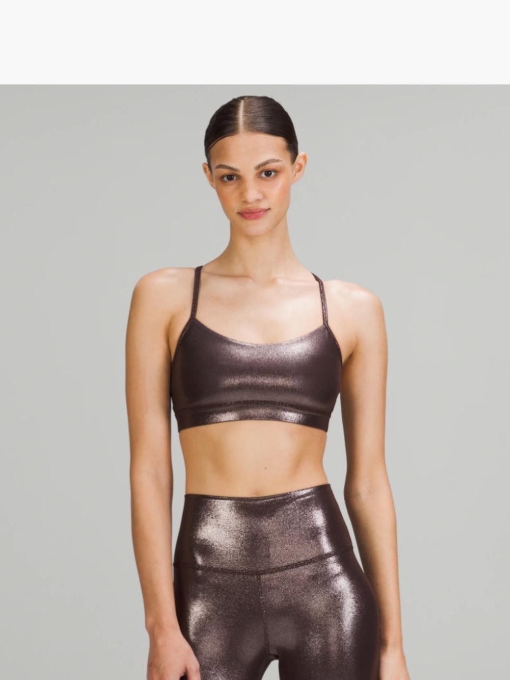 Lululemon FLOW Y NULU BRA SHINE Light Support in Metallic Brown size 12